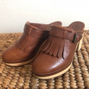 Madewell Fringed Clogs - Dark Chestnut Size 8.5